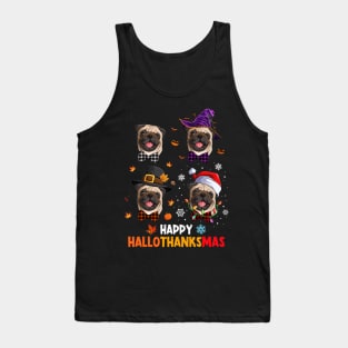 Pug Costume Halloween Thanksgiving Christmas Happy Hallothanksmas Tank Top